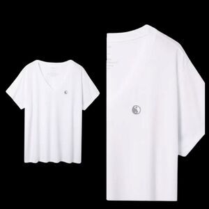 5X 28W Torride White Yin Yang Relaxed Fit Signature Jersey V Neck Tee Embroidere